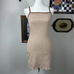Brown Checkered Sleeveless Dress